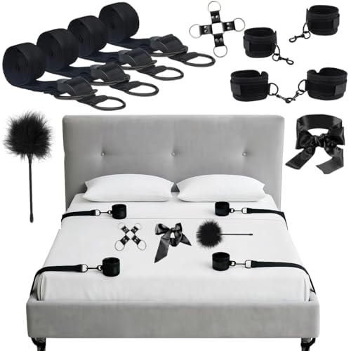 BDSM Bed Bondage Kit with Handcuffs & Blindfold