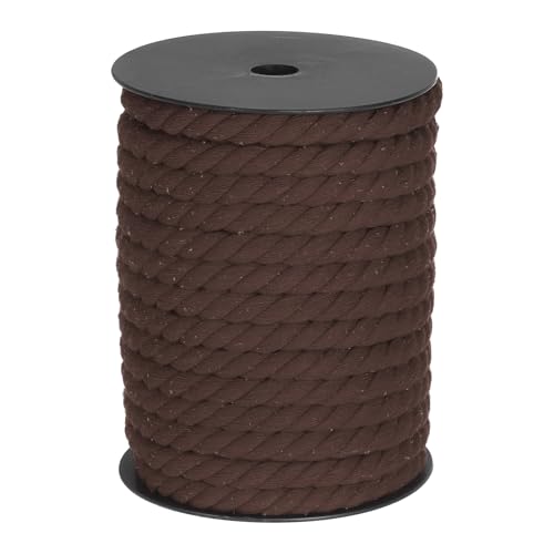 MECCANIXITY Cotton Rope 3 Strand Twisted Braided Rope Cord, Dark Brown 10mm x 75ft Craft Rope Cord Cotton for Wall Hanging, Plant Hanger, Knitting, Macrame Knotting