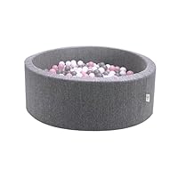 LittleStar® - Bällebad | 250 Bälle, ⌀ 6cm - perfekt greifbar | schadstofffrei | Rutschfester Boden | Kinder | Kleinkinder | Babys | ab 10 Monaten (rosa-grau-weiß, 90x30cm rund, Bällebad grau meliert)