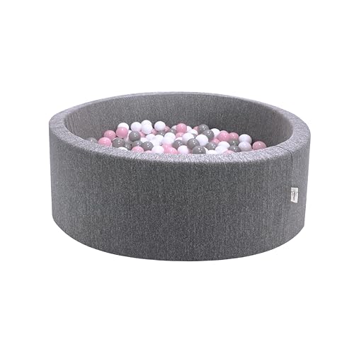 LittleStar® - Bällebad | 250 Bälle, ⌀ 6cm - perfekt greifbar | schadstofffrei | Rutschfester Boden | Kinder | Kleinkinder | Babys | ab 10 Monaten (rosa-grau-weiß, 90x30cm rund, Bällebad grau meliert)