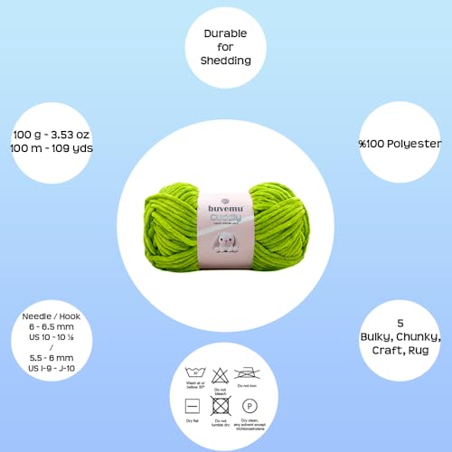 Image of Cuddly Velvet Chenille Yarn, Super Soft Fluffy Bulky for Knitting Crocheting Crafting Blanket Amigurumi, Durable for Shedding, 100 Gram (3.53 Ounces) 109 Yards (100 Meters) (Apple Green)