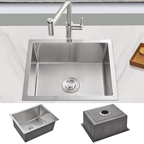 Rovogo 23 X 18 In. Undermount Single Bowl Kitchen Sink, 304 Stainless Steel Handmade Bar Prep Sink With Basket Strainer #TOP2