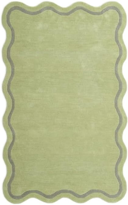 Elegant Scalloped Wool Rug in Raspberry Red, Ideal for Sophisticated Dining and Living Spaces (5x8 Ft)