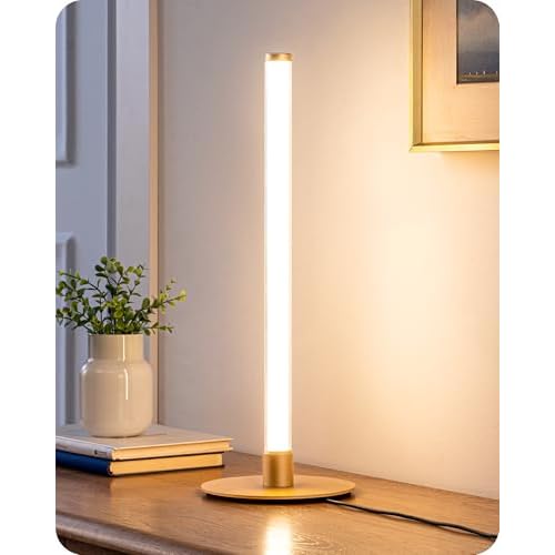 EDISHINE Modern Table Lamp, LED Slim Bedside Lamp with 360° Illumination, Stepless Dimming & 3 Color Temperature, Nightstand Lamp for Bedroom, Living Room, Gold Modern-Gold