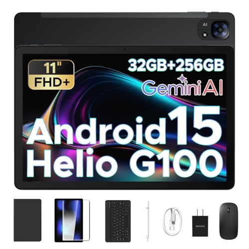 DOOGEE Tab E3 11 Inch Tablet with Keyboard, 32GB+256GB/2TB,Helio G100 Octa-Core Android 15 Tablets,Gemini AI Gaming Tablet, 8800mAh Battery, Tablets with Pen, Mouse&Case,Black