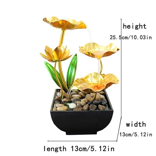 Gold Tabletop Water Fountain, Desktop Waterfall, Indoor Lotus Desktop Decorative Fountain, Home Bathroom Bedroom Decor.Thanksgiving Gift