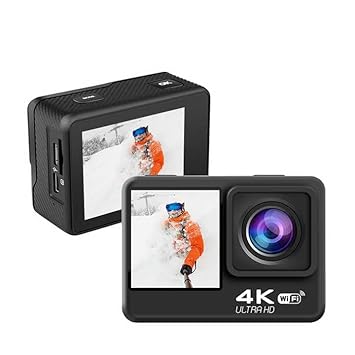 4K Action Camera with 60FPS, Dual Touch Screen, 24MP Photo, 4X Zoom, 30M Water Resistant,WiFi, 170 Wide Angle for Vlogging, Diving, and Extreme Sports
