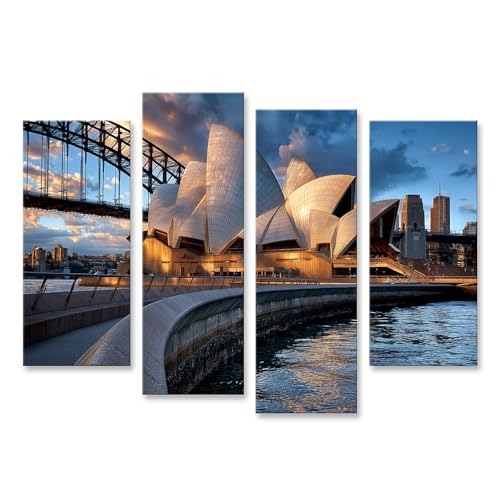 islandburner Tableau sur toile Majestueuse Sydney Opera House pour le salon, pour les fans de voyage, 4 pièces