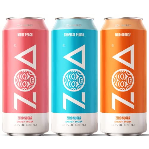 Zoa Sugar Free Energy Drink Bundle - Tropical Punch, White Peach, Wild Orange (36 Pack) - Healthy Energy Drinks With B Vitamins, Amino Acids, Camu Camu, Electrolytes & Natural Clean Caffeine #TOP8
