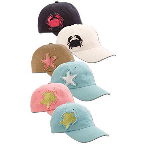 Panama Jack Women's Baseball Cap - Packable, Lightweight Cotton Twill, 3" Brim Bill, Sea Creatures Frayed Patch (Pink Turtle) #TOP2