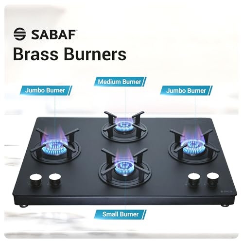 Elica 70cm 4 Burner Gas Stove | Auto Ignition | SBF MATT LOTUS TKN 694 CT VETRO 2J AI BK | Matt Finish Glass Top | SABAF Burners | Cast Iron Pan... - Image 5