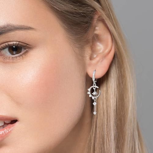 Star and Moon Earrings Dangle Hoop Earrings for Women Huggie with Cubic Zirconia Celestial Space Style4