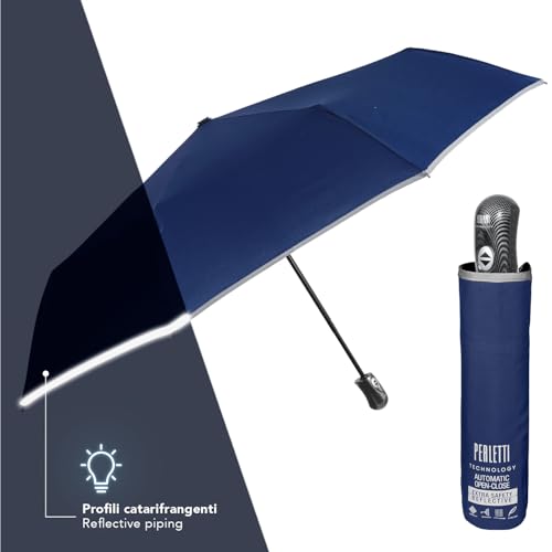 Odblaskowy Ultralekki Parasol Męski Wiatroodporny - Automatyczny System Otwierania i Zamykania - Parasol Mężczyzny Kompaktowy Szybkoschnący Podróżny - Średnica 104 cm - Perletti (Niebieski)
