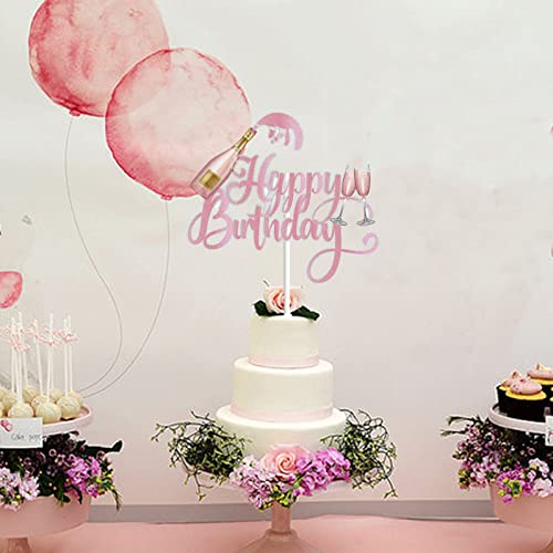 Champagne Happy Birthday Cake Topper Celebrating Cheers To 21 30 40 50 60 Years Theme Birthday Party Decoration Supplies Pink Rose Gold Glitter Beers Wine Glass Cake Decor For Men Women #TOP2
