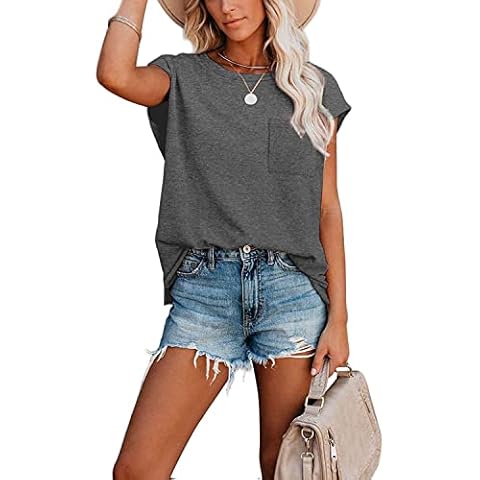 CNFUFEN Womens Plain T Shirts Baggy Cosy Vest Women Casual Tops Prettylittlething T-Shirt Ladies Personalised Jumpers UK Grey Size M(10-12) Cover