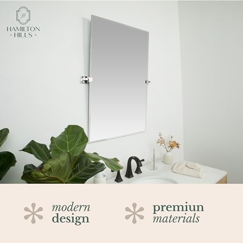 Modern Pivot Rectangle Mirror with Chrome Wall Anchors | Adjustable Silver Backed Wall Mirror | 20 x 30 | for Hamilton Hills