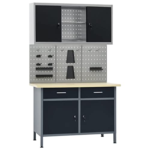 Snsowed Banco de trabaño con Tres Paneles de Pared y un Armario, Banco De Trabajo, Mesa Trabajo Taller, Mesa De Trabajo, Banco Herramientas,