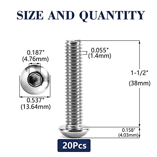 Image of 5 /16-18 x 1-1 /2 inch Button Head Socket Cap Bolts Screws, 20Pcs 304 Stainless Steel 18-8, Allen Hex Drive, Bright Finish by SG TZH(with Hex Spanner)