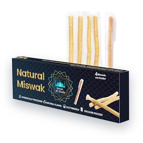 Sewak Al Huda 4 Pcs Miswak Sticks with Holder - Vacuum...