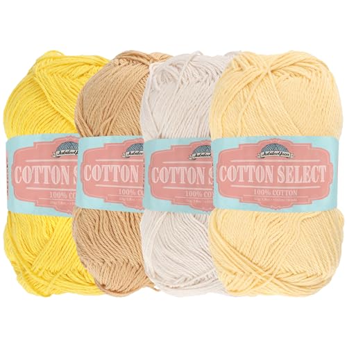 JubileeYarn Cotton Select Yarn - Sport Weight - 50g/Skein - Shades of Yellow - 4 Skeins