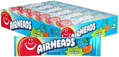 Airheads Sour Full-Size Candy Bars, Sour Blue Blast, 36 Count