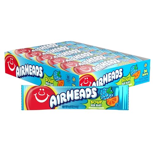 Airheads Sour Full-Size Candy Bars, Sour Blue Blast, 36 Count