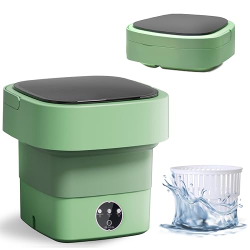 Portable Washing Machine, 8L Large Capacity Mini Foldable Washing Machine with 3 Modes Deep Cleaning and Blue Light, Small Washer for Apartment, Dorm, Camping, RV Travel Laundry (Green)