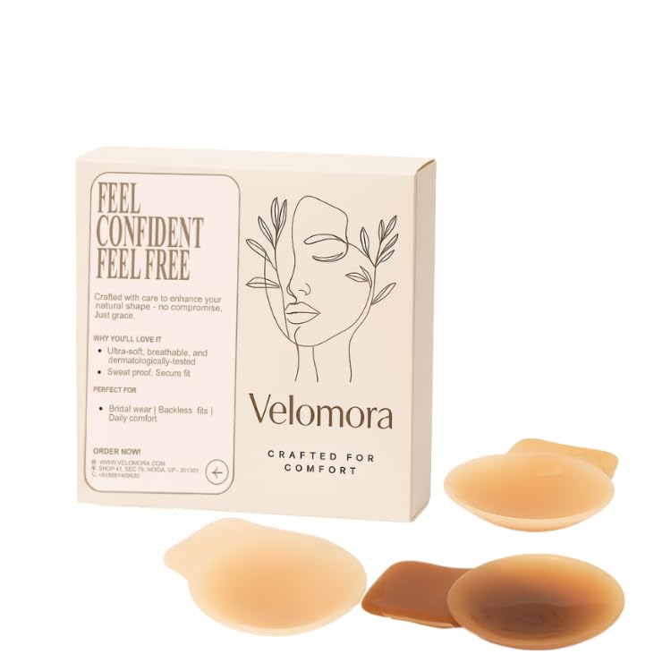 Velomora Premium Silicone Uplift – Reusable Medical-Grade Breast Lift Tape for Backless, Strapless | Soft, Invisible, Skin-Friendly Support with Wider Upper Hold, (Pack of 1 Pair)