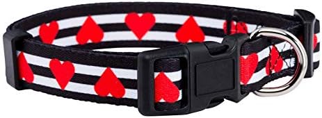 Native Pup Valentine's Day Heart Dog Collar, Cute Pink Red Puppy Gift (Large, Striped Hearts)