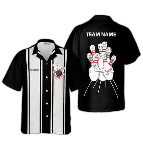DnDeez Funny Bowling Shirts for Men Retro Custom Name Hawaiian Vintage Personalized