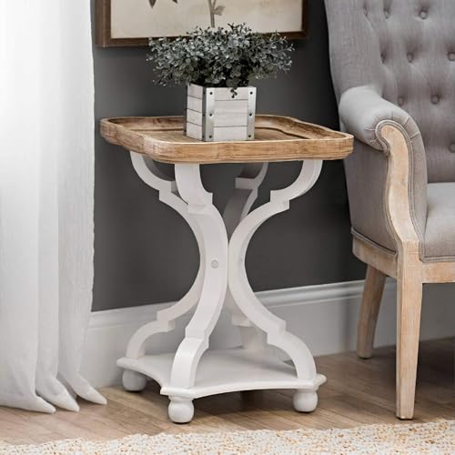 image for COZAYH Square End Table with Rustic Wood Tray Top and White Curved Leg