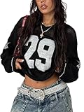 GORGLITTER Maglione da donna a maglia cava, a maniche lunghe, con motivo numero, a rete, c...
