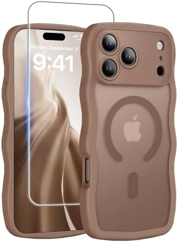 Dasku Magnetic for iPhone 17 Pro Max Case Girls Cute, Compatible with Magsafe Phone Case with Screen Protector [Camera Protection] Wave Translucent Matte Anti-Fingerprint Women Phone Cover,Brown