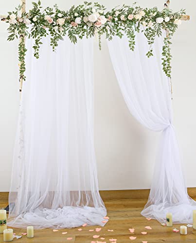 White Tulle Backdrop Curtain For Parties Wedding 10Ft X 8Ft Sheer Backdrop Curtains For Birthday Party Baby Shower Photos Backdrop Drape Decorations 2 Panels 5Ft X 8Ft #TOP2