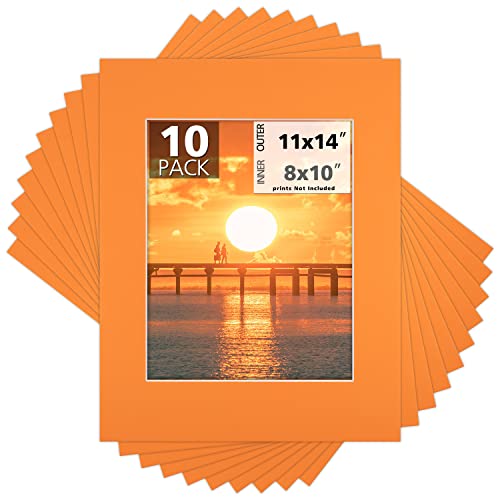 Mat Board Center 10 Pack 11x14 Photo Mats for 8x10 Picture - Orange