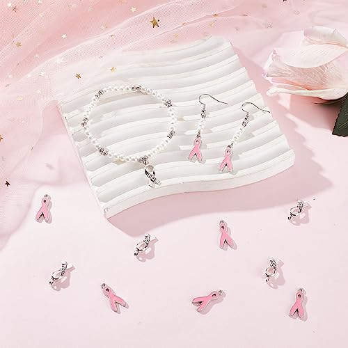 SUNNYCLUE 1 Box 100Pcs 2 Style Ribbon Charms Breast Cancer Awareness Charms Bulk Pink Silver Ribbon Breast Cancer Charm Hope Ribbon Charm for jewellery Making Charms DIY Earrings Bracelet Necklace - Image 4