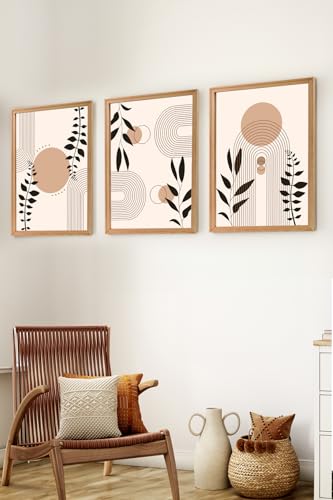 Premium Ahşap Çerçeveli 3'lü Modern İskandinav Bohem Tarz Dekoratif Ev Dekorasyonu Tablo Seti-SET1