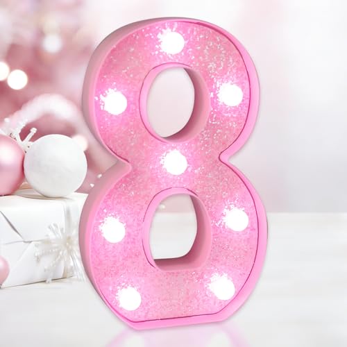 IFDGCTK Pink Glitter LED Marquee Number 8, Cold White Light Decor Lights