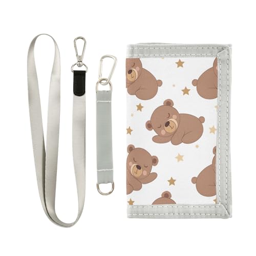ALAZA Kids Wallets for Boys Girls Toddler Trifold Wallet Children Small Bear Star Brown with Zipper Coin Pocket