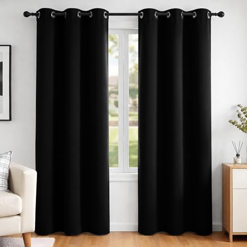 Image of Deconovo Super Soft Room Darkening Curtains Thermal Insulated Eyelet Curtains Blackout Curtains for Boys Bedroom Black 42 x 84 Inch 2 Panels