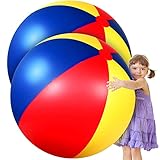 Seematn 2 Pack Giant Beach Balls, 40 Inch Large Inflatable Balls Rainbow Color Big Plastic Toys for Kids and Adults, Summer Pool Games, Backyard Fun, Beach Party