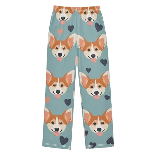 Corgi Dog Love Boys Long Pants Soft Trousers Elastic Waist Kids Lounge Bottoms with Pockets S-XL