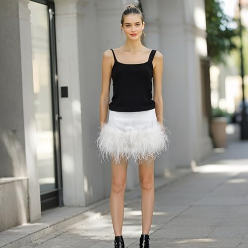 LVCOMEFF Satin Silk Mini Skirt with Feather Trim Skirt Low Waisted A-Line Short Skirt Y2k Club Outwear4