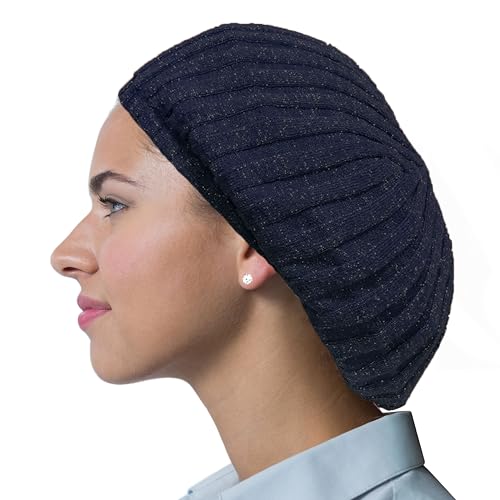 Hair Snood Knit Slouchy Beret Beanie Lightweight Jewish Head Coverings for Women Cancer Headwear for Women Chemo Sleep Hat (US Numeric 1 Dazzling Blue Wide Ribbed)