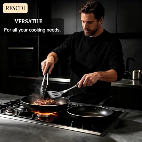 Premium Black Silicone Cooking Utensils Set - Non-Toxic, Heat Resistant& Non-Stick Kitchen Utensils Set with Spatula, Spoon, Whisk, Tongs, BPA Free, Dishwasher Safe, Black by RFSCDI - Image 6