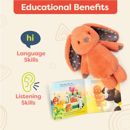Image of B. toys Stuffed Bunny and Board Book Playset, Coral Cutie, 12 Inch, Plush
