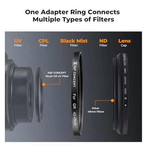 K&F Concept 42-49mm Filter Adapter Ring for Ricoh GR with 49mm Lens Cap Aluminum Alloy Threaded Filter Lens Adapter Ring for Ricoh GR2 GR3 GR3X for RX100 - Thumbnail 3