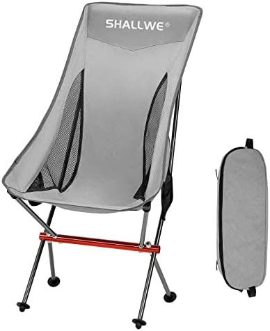 SHALLWE Ultralight High Back Folding Camping Chair, Upgraded All Aluminum Drilled Leg Structure, Removable Pillow, Side Pocket & Carry Bag, Compact & Heavy Duty for Outdoor Backpacking(Silver)