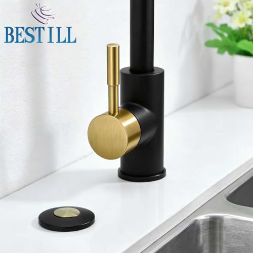 Image of Garbage Disposal Air Switch Kit, Black and Gold All Metal Sink Top Long Push Button for Food Waste Disposer Part by BESTILL, UL Listed
