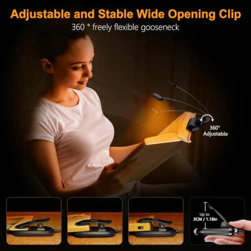 Miniatura 5 de Gritin 19 Led Luz De Lectura, 360 Flexible Ajustable Lámpara De Lectura Recargable, 3 Colores De Luz 5 Brillos, Protección Ocular Lampara Libro Con Modo Memoria, Largas Horas Para Lectores Noche